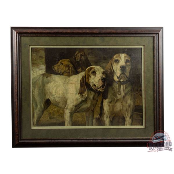 Framed Winchester "Bear Dogs" Lithograph Sign by H.R. Poore