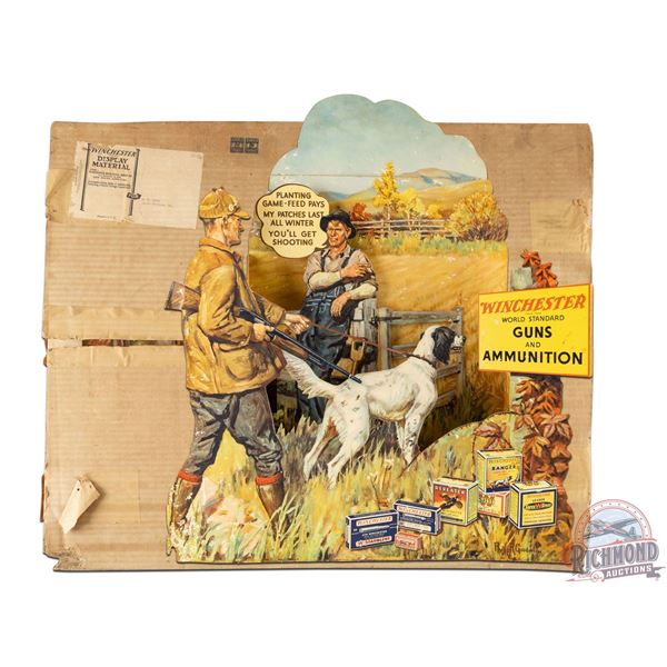 1930's NOS Winchester "Planting Game Feed Pays" 3D Cardboard Countertop POP Display Sign & Box