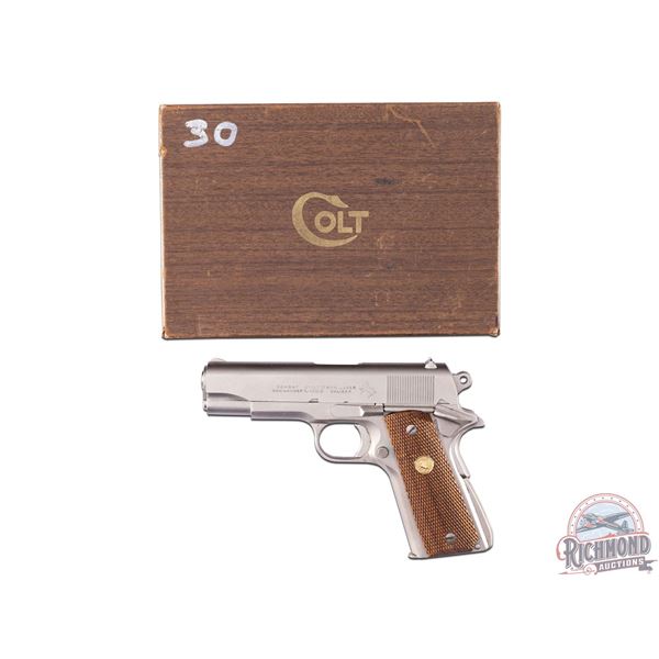 Nice 1973 Colt Combat Commander 9mm Satin Nickel Semi-Auto Pistol in Original Box