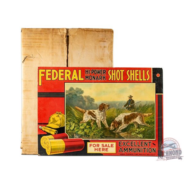 NOS Federal Hi-Power Monark Shot Shells "Retrieving" Easel Back Cardboard Sign & Original Box