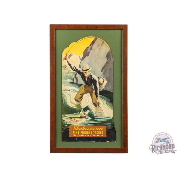 Rare 1930's Shakespeare Fine Fishing Tackle Die Cut Cardboard Easel Back Counter Top Sign