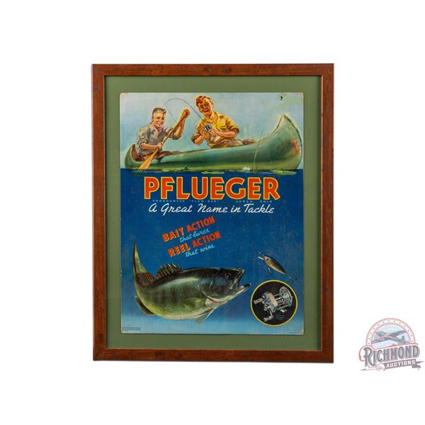 1940's Pflueger A Great Name In Tackle Cardboard Easel Back Counter Top Sign
