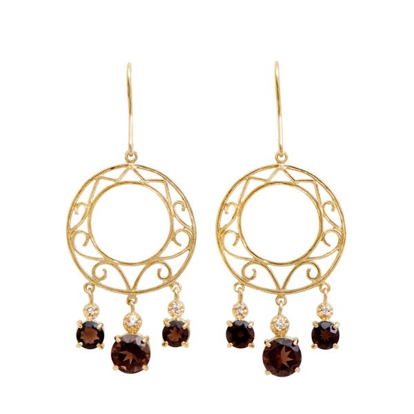 Plated 18KT Yellow Gold and Sterling Silver 3.80ctw Smokey Quartz Earrings