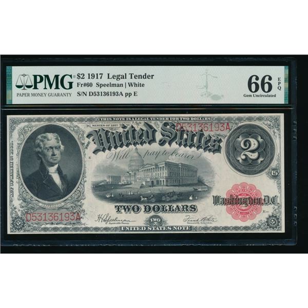 1917 $2 Legal Tender Note PMG 66EPQ