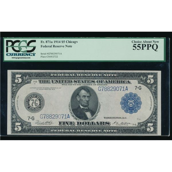1914 $5 Chicago FRN PCGS 55PPQ