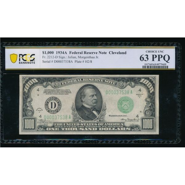 1934A $1000 Cleveland FRN PCGS 63PPQ