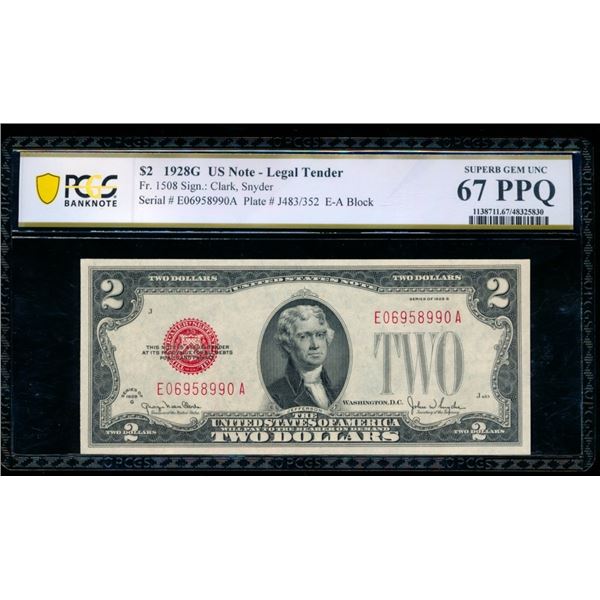 1928G $2 Legal Tender Note PCGS 67PPQ