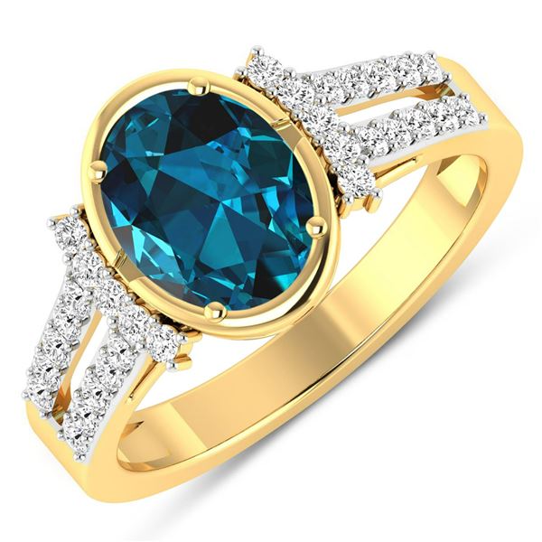 14KT Yellow Gold 1.9ctw London Blue Topaz and Diamond Ring