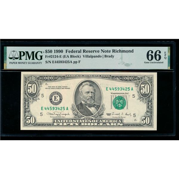 1990 $50 Richmond FRN PMG 66EPQ
