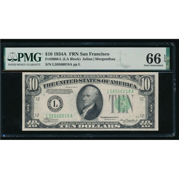 1934A $10 San Francisco FRN PMG 66EPQ
