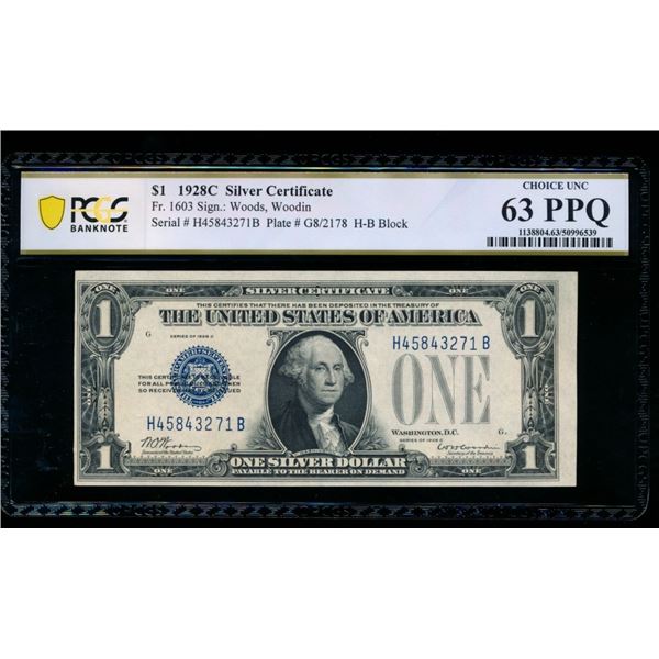 1928C $1 Silver Certificate PCGS 63PPQ