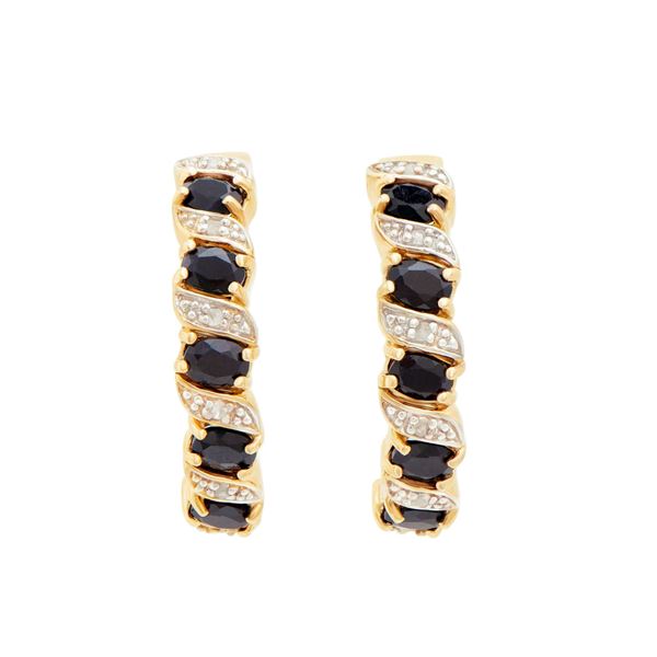 Plated 18KT Yellow Gold and Sterling Silver 2.95ctw Sapphire and Diamond Earrings