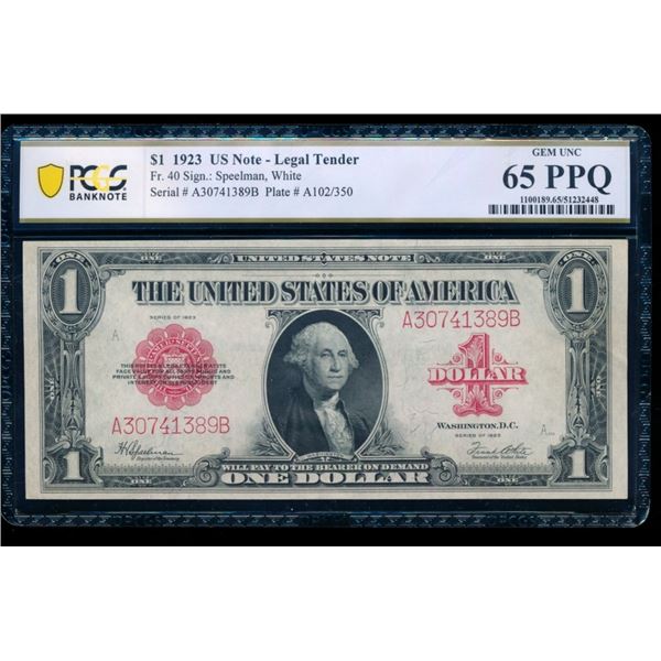 1923 $1 Legal Tender Note PCGS 65PPQ