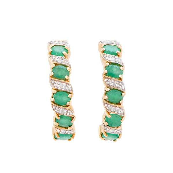 Plated 18KT Yellow Gold and Sterling Silver 2.55ctw Emerald and Diamond Earrings