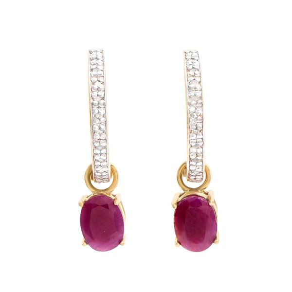 Plated 18KT Yellow Gold and Sterling Silver 3.25ctw Ruby and Diamond Earrings