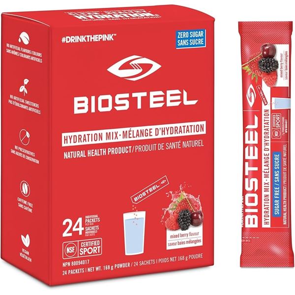 NEW 2 X 168G BIOSTEEL HYDRATION MIX MIXED BERRIES
