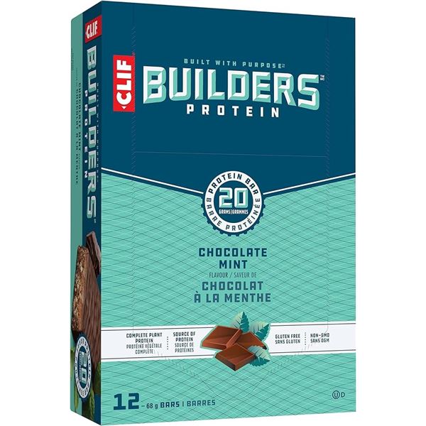 NEW 12 X 68G CLIF BUILDERS PROTEIN CHOCOLATE MINT