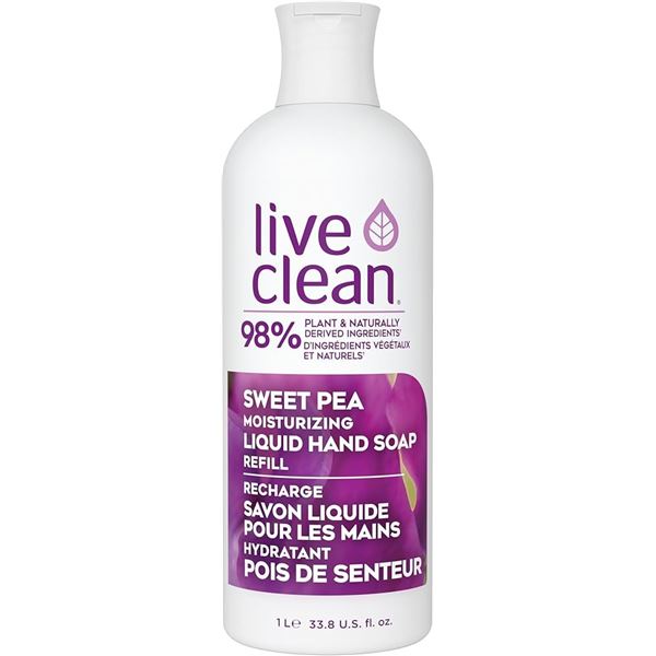 NEW 4 X 1L LIVE CLEAN SWEET PEA LIQUID HAND SOAP