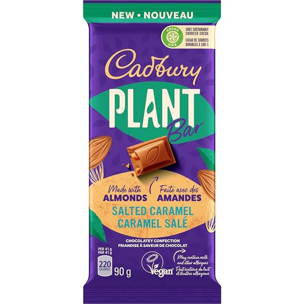 NEW 5 X 90G CADBURY PLANT BAR SALTED CARAMEL CHOC