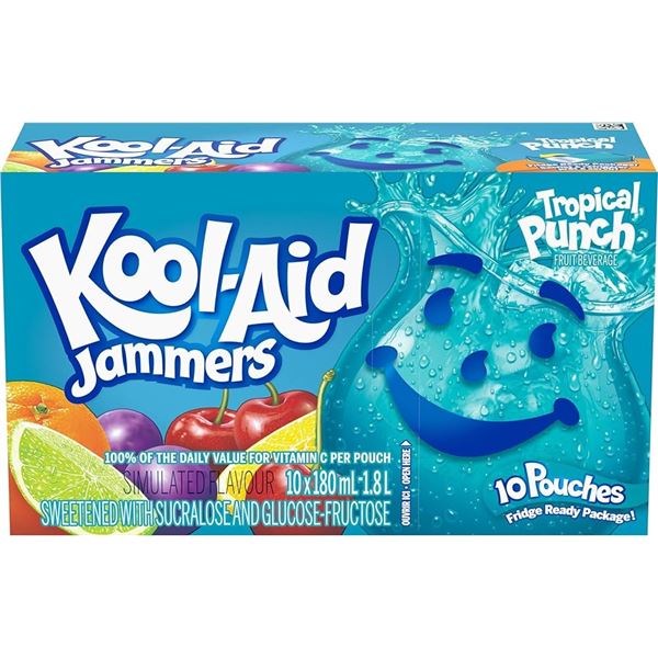 NEW 10 X 180ML KOOL-AID JAMMERS TROPICAL PUNCH