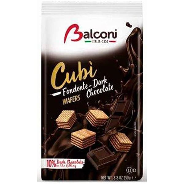 NEW 2 X 250G BALCONI CUBI DARK CHOCOLATE WAFERS