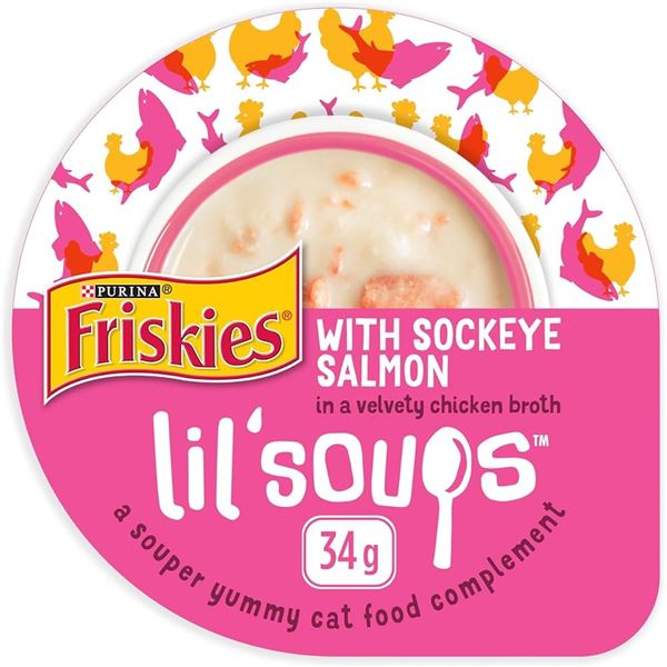 NEW 8 X 34G FRISKIES LIL SOUPS CAT FOOD SALMON