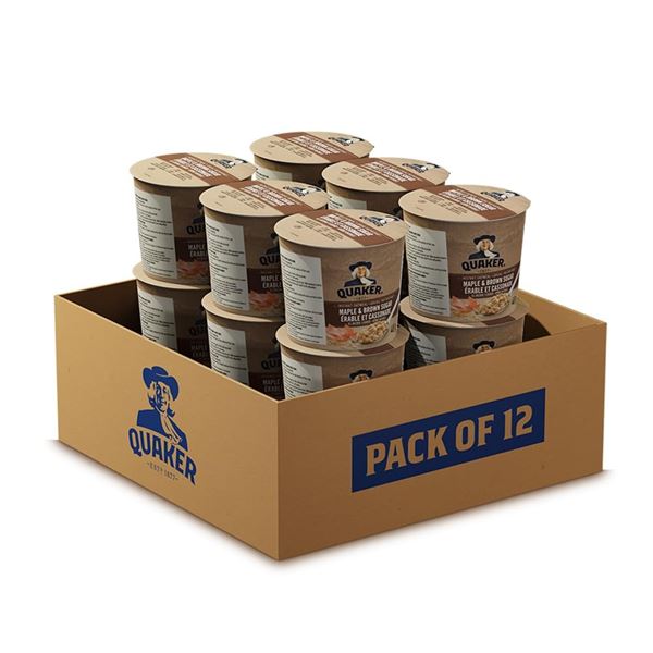 NEW 12 X 48G CUPS QUAKER MAPLE & BROWN SUGAR