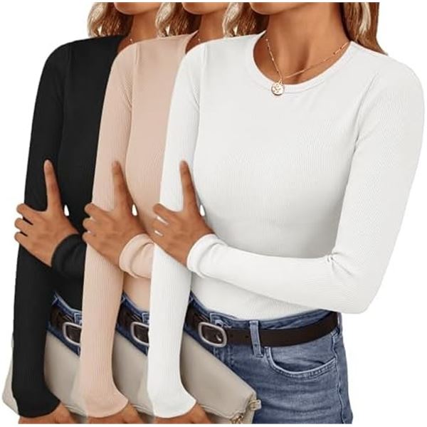 NEW EKOUAER WOMENS 3 PACK NECK TOPS LONG SLEEVE XS
