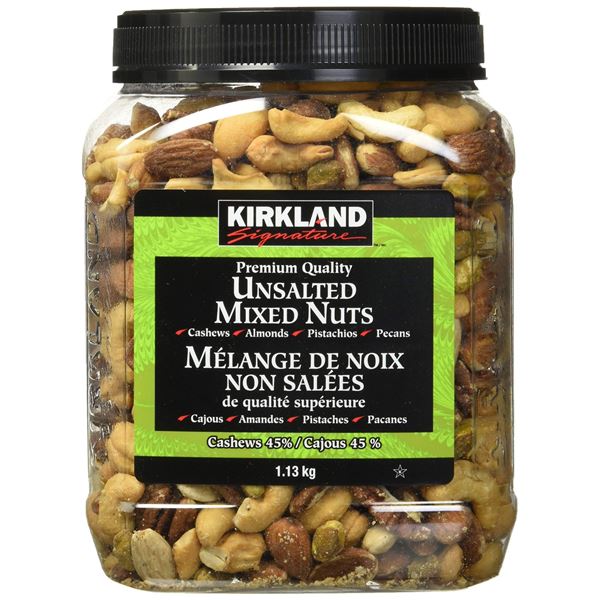 NEW 1.13KG KIRKLAND UNSALTED MIXED NUTS JAR