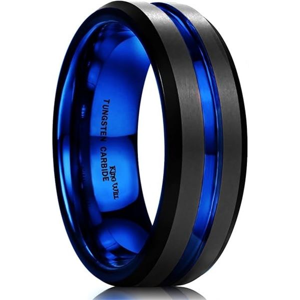 NEW KING WILL DUO MENS 7MM BLACK TUNGSTEN RING BLU