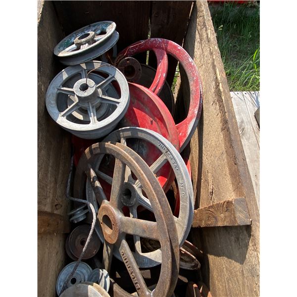 AP Pallet of assort of Pullys & 1 box of Welding Rods