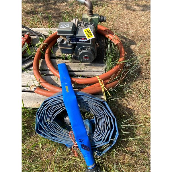 PC blue hose (discharge), gas powered water pump c/w inlet hose