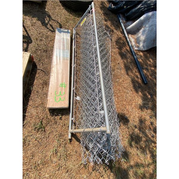 KA Chain Link Gate and rolls of chain link approx 4ft & 1 box of hardwood flooring