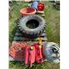 Image 6 : AP Pallet of grease, oil, misc., rope, chain & tarp , misc bolts & roller chain