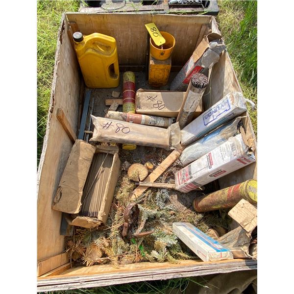 AP Container with a magnet for a Drill fill Auger, assortment of Welding Rods, level