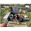 Image 1 : AP misc. pallet with a Stainless tub, boxes of bolts, old grinder, old elevator chain & quantity of 