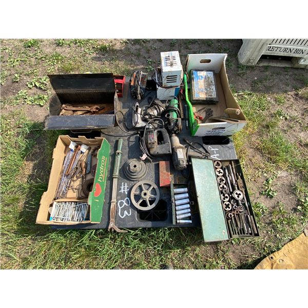 AP Pallet of Electric Drills, Tap & Dye, misc small tools & bolts