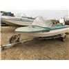 Image 1 : KM 14ft. Glasstrong Boat Blue & White no serial numbers visible Trailer c/w Chrysler 55 hp Sold with