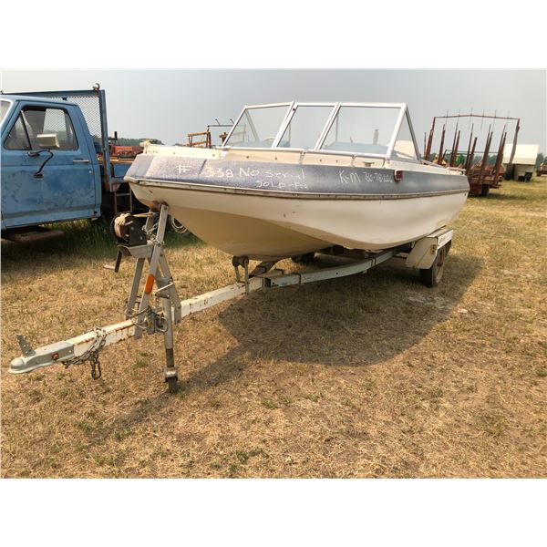 KM Glascon 15ft. open bow, Easy Load Trailer Johnson 85hp., ski bar sold with Bill of Sale Only. Blu
