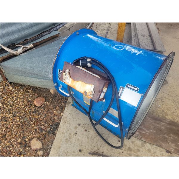 Blue aeration fan, approx. 5 Hp (mounted on Bin Lot 190) Absolutely NO REMOVAL Between July 31st to 