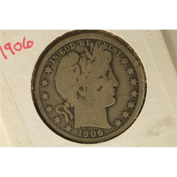 1906 SILVER BARBER HALF DOLLAR VERY GOOD