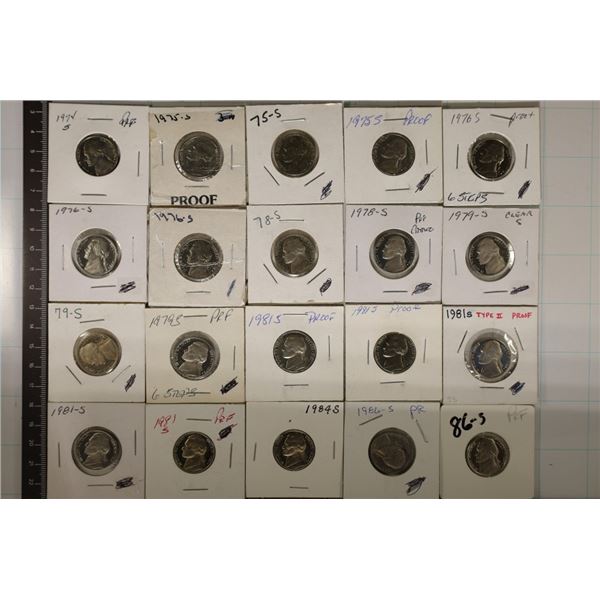 20 PROOF JEFFERSON NICKELS: 1974-S-1986-S