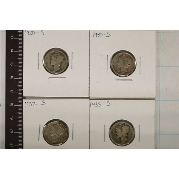 1920-S, 30-S, 32-S & 1935-S SILVER MERCURY DIMES