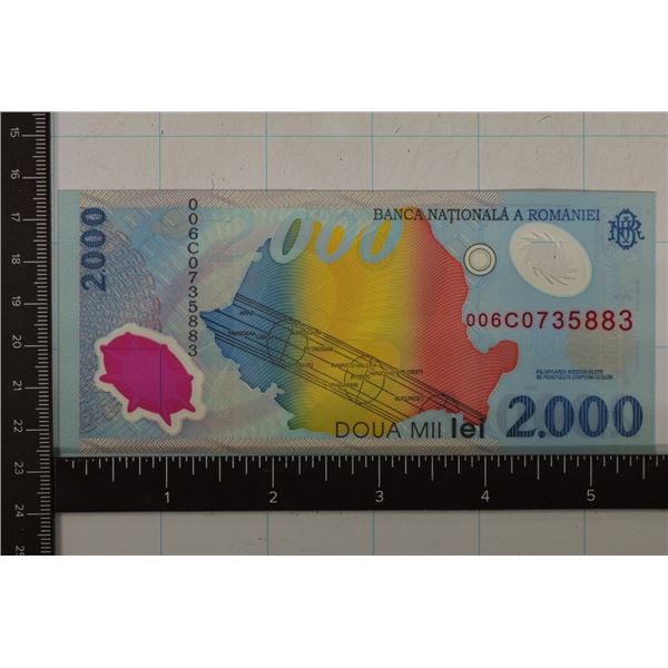 1999 CU POLYMER ROMANIA 2000 LEI COLORIZED BILL