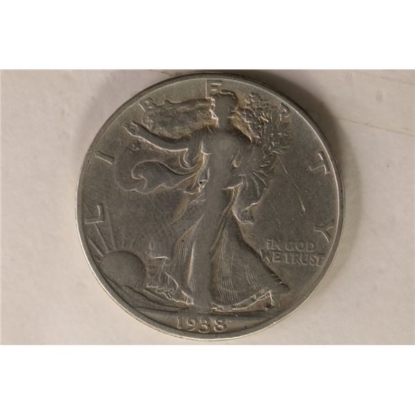 1938-D SILVER WALKING LIBERTY HALF DOLLAR VG