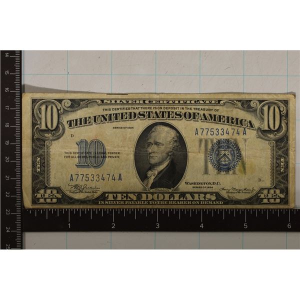 1934 US $10 SILVER CERTIFICATE BLUE SEAL WITH