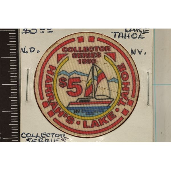 BROKE $5 HARRAH'S CASINO CHIP LAKE TAHOE, NEVADA