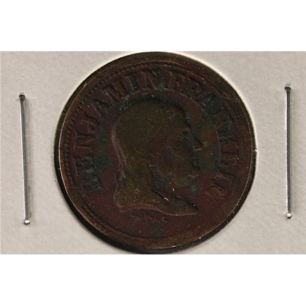 CIVIL WAR TOKEN BENJAMIN FRANKLIN ON OBVERSE,