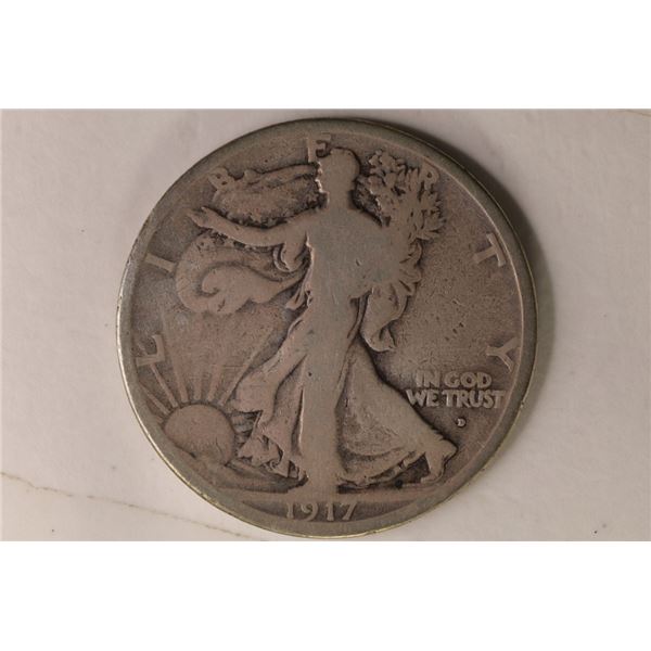 1917-D OBVERSE MINT SILVER WALKING LIBERTY HALF