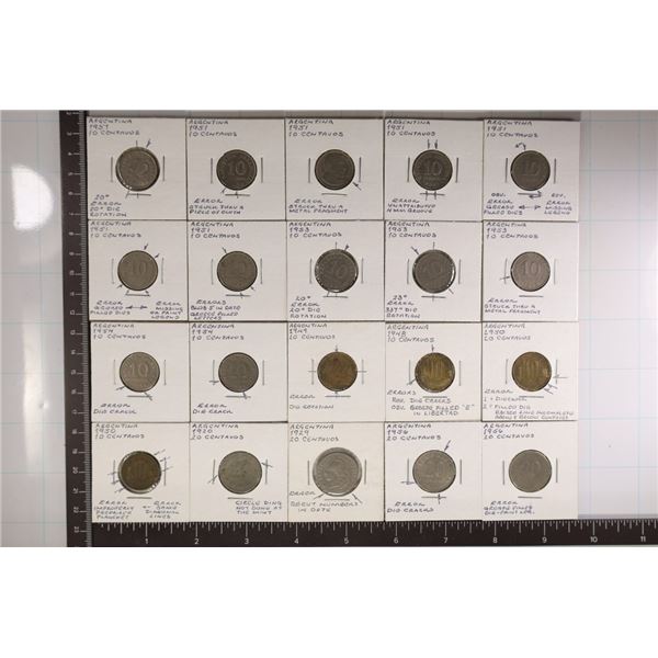 20 ARGENTINA ERROR COINS: 1920-1956 ERRORS